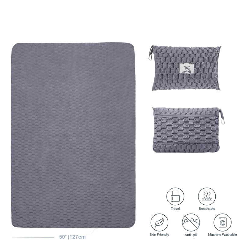 Packable Flannel Travel Blanket with Pillow Bag and Luggage Sleeve – Trevora