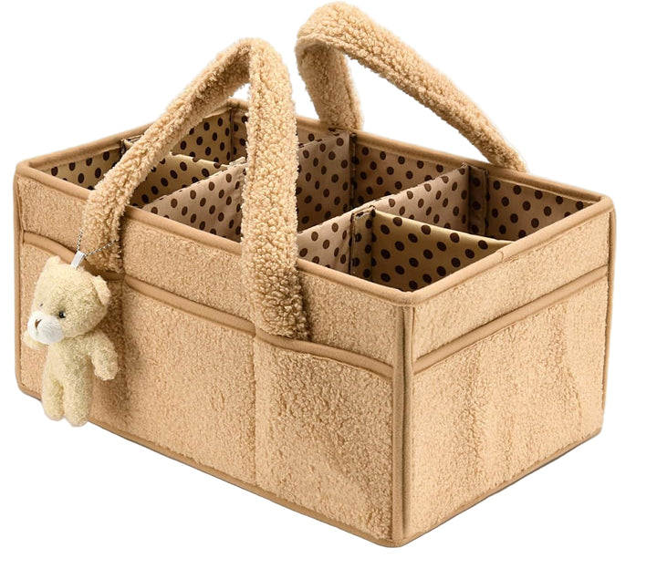 Baby Nappy Caddy Organizer – Plush Sherpa Storage Basket with Compartments – Elvoria