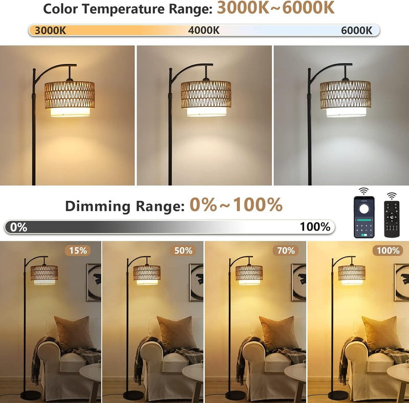 Arc Floor Lamp with Remote Control & Dual Shades – Norvella