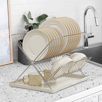 Folding Dish Drying Rack – 2-Tier Countertop Drainer with Detachable Tray – Kelvra