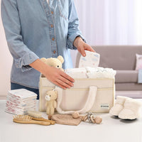 Baby Nappy Caddy Organizer – Plush Sherpa Storage Basket with Compartments – Elvoria