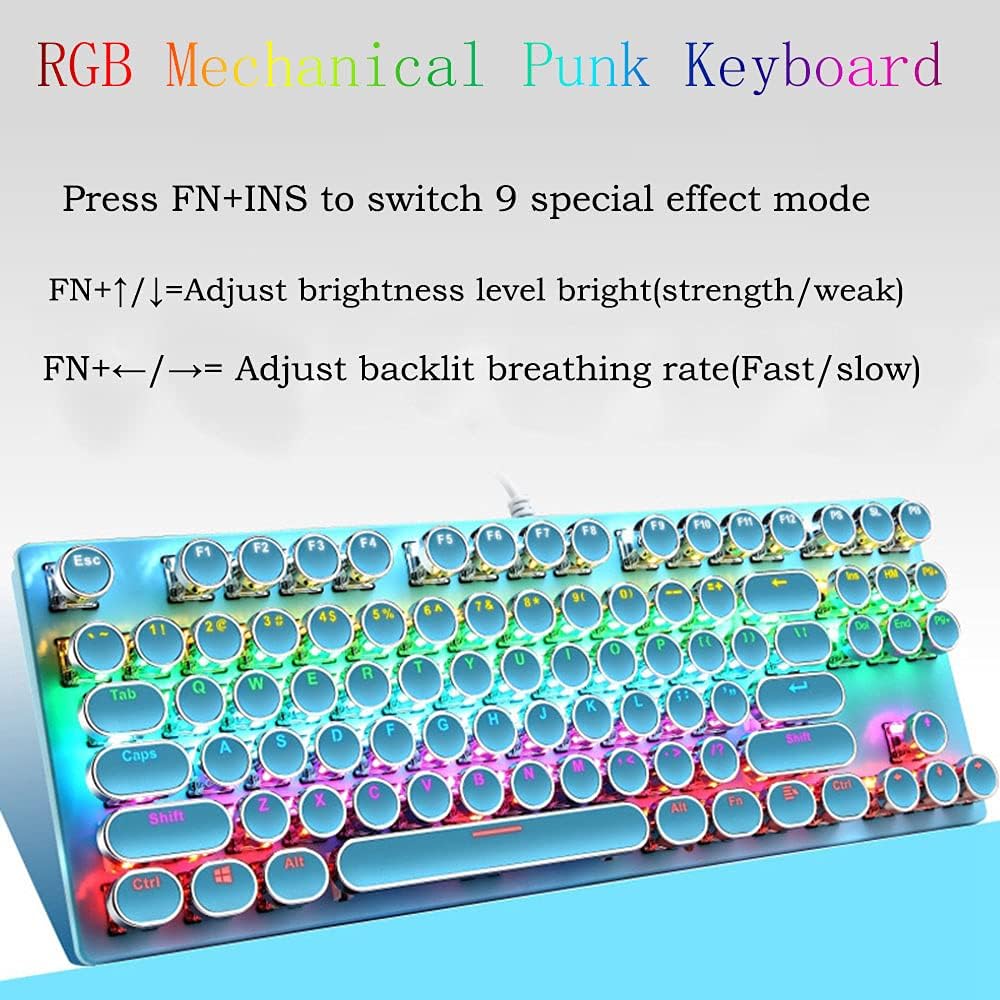 87-Key Mechanical Gaming Keyboard RGB Backlit Blue Switch