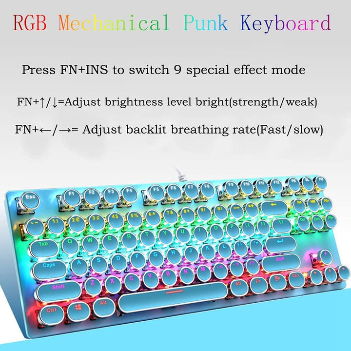 87-Key Mechanical Gaming Keyboard RGB Backlit Blue Switch