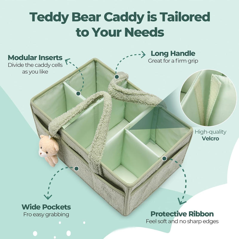 Baby Nappy Caddy Organizer – Plush Sherpa Storage Basket with Compartments – Elvoria
