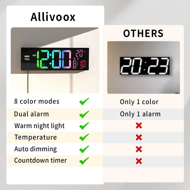 16-Inch RGB Digital Wall & Desk Alarm Clock with Remote – Lumeris