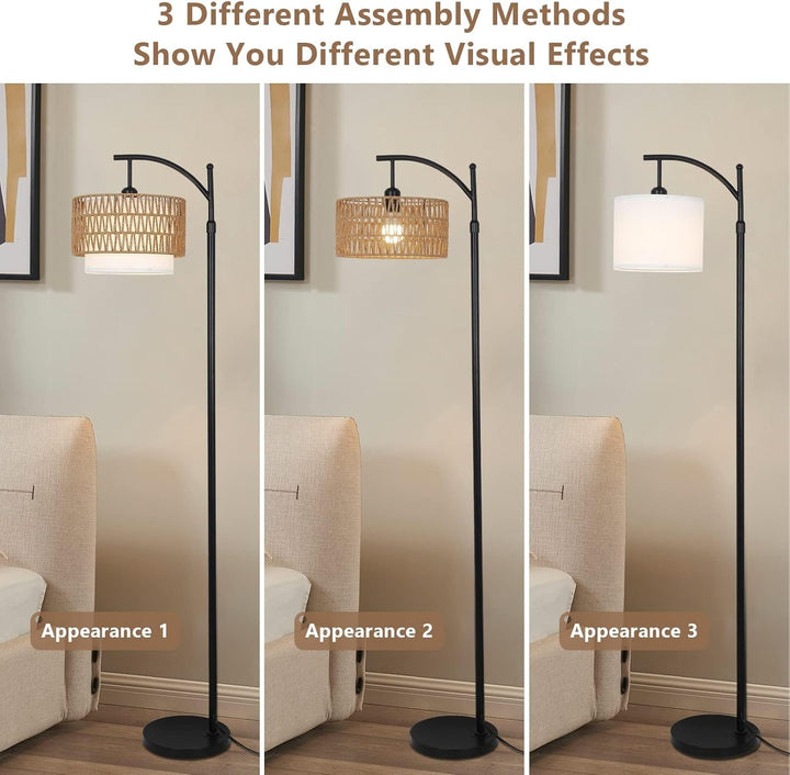 Arc Floor Lamp with Remote Control & Dual Shades – Norvella