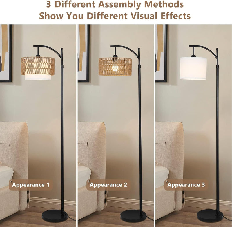 Arc Floor Lamp with Remote Control & Dual Shades – Norvella