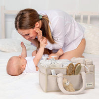 Baby Nappy Caddy Organizer – Plush Sherpa Storage Basket with Compartments – Elvoria