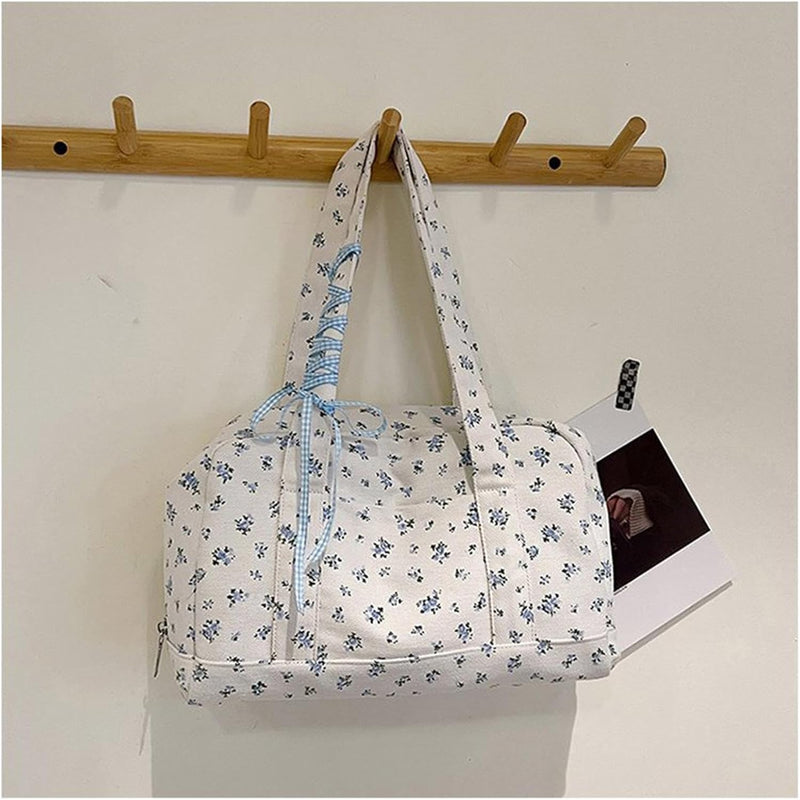 Bow Duffle Bag – Large Canvas Weekender with Ribbon Accent – Floria
