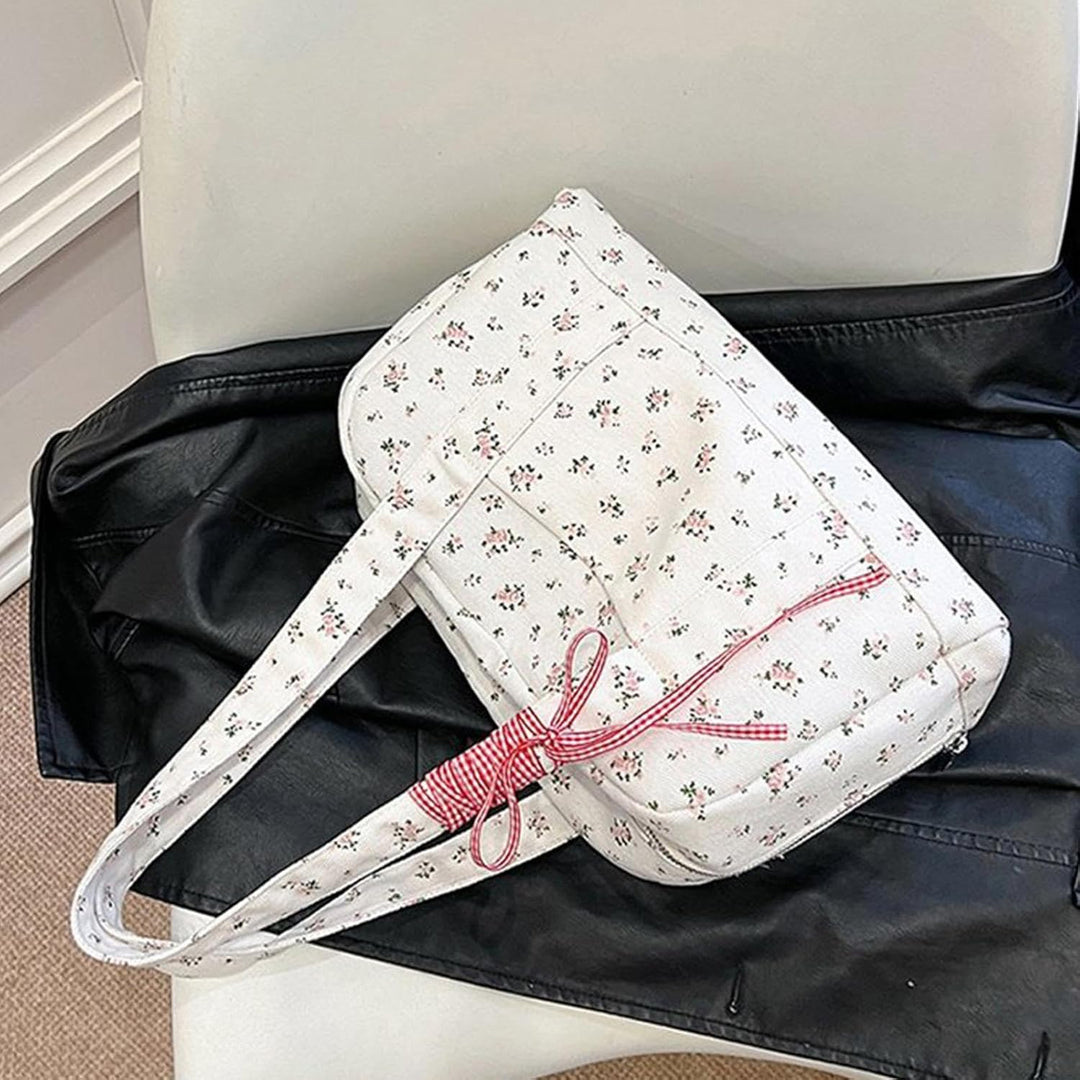 Bow Duffle Bag – Large Canvas Weekender with Ribbon Accent – Floria