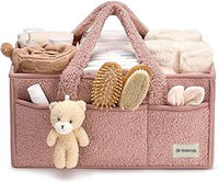 Baby Nappy Caddy Organizer – Plush Sherpa Storage Basket with Compartments – Elvoria