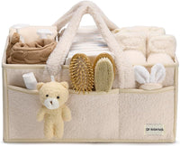 Baby Nappy Caddy Organizer – Plush Sherpa Storage Basket with Compartments – Elvoria