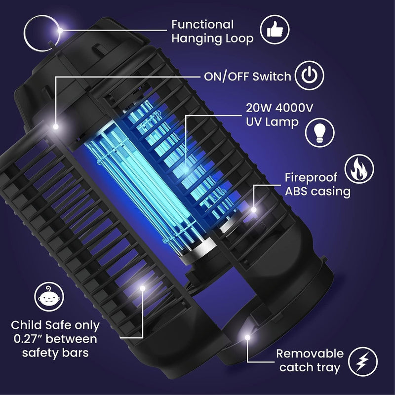Electric Bug Zapper with 20W UV Light and 4200V Grid, IPX4 Waterproof – Zeytra