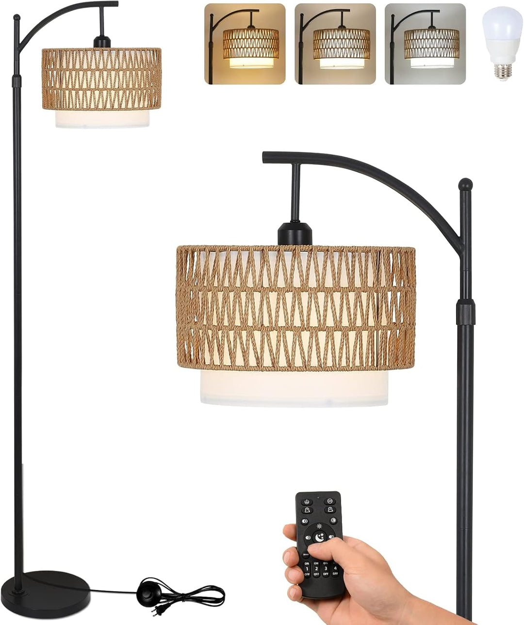 Arc Floor Lamp with Remote Control & Dual Shades – Norvella