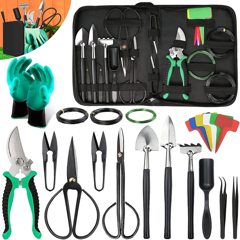 24-Piece Bonsai Tree Care Kit with High-Carbon Steel Tools and PU Leather Bag – Sevora