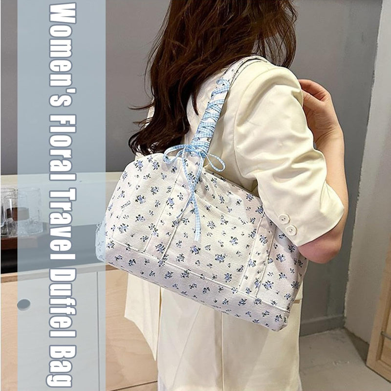 Bow Duffle Bag – Large Canvas Weekender with Ribbon Accent – Floria