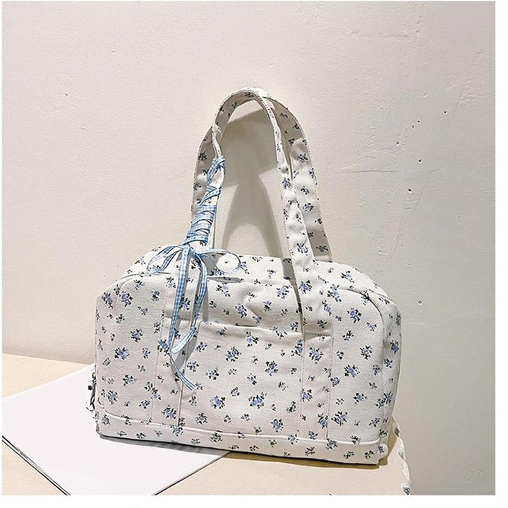 Bow Duffle Bag – Large Canvas Weekender with Ribbon Accent – Floria