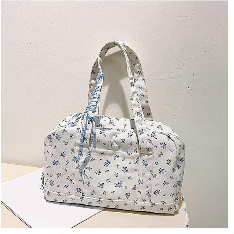 Bow Duffle Bag – Large Canvas Weekender with Ribbon Accent – Floria