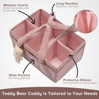 Baby Nappy Caddy Organizer – Plush Sherpa Storage Basket with Compartments – Elvoria