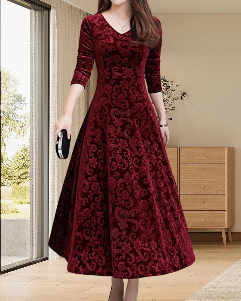 Ladies' midi dress with A-line & V-neck – Amara