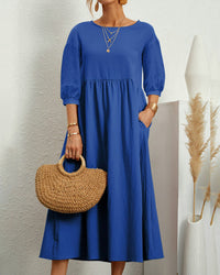 Ladies' midi dress with round neckline & lantern sleeves – Selina