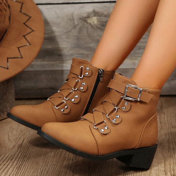 Ladies' ankle boots with block heel in vintage look – Yolisa