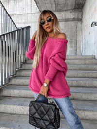 Loosely knitted ladies' jumper with off-shoulder design – Amira