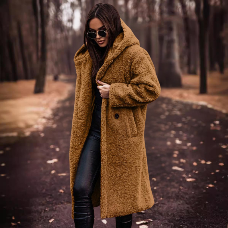 Long women's teddy coat with hood – Maren
