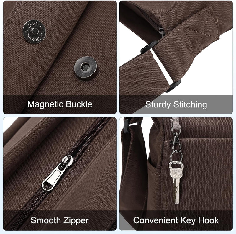 Canvas Laptop Messenger Bag with Multiple Pockets – Unisex Crossbody Tote