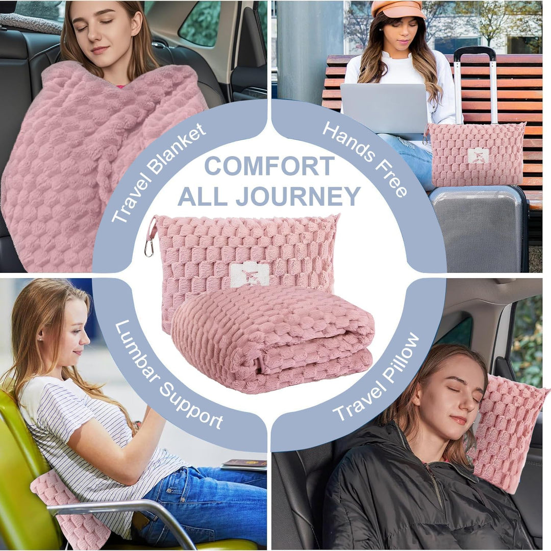 Packable Flannel Travel Blanket with Pillow Bag and Luggage Sleeve – Trevora