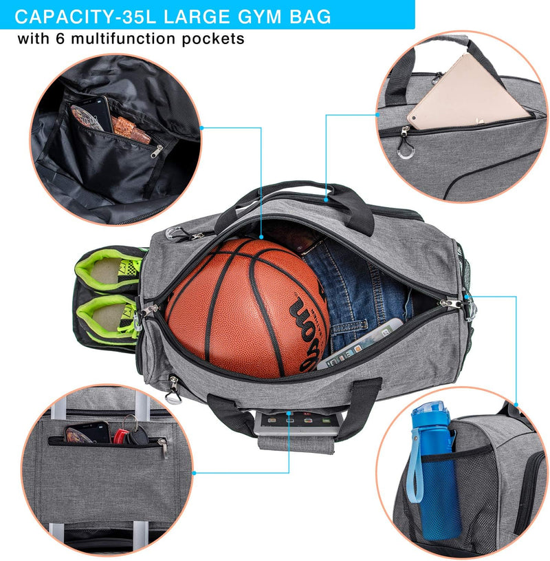 Waterproof 35L Gym Duffel with Shoe Compartment & Wet Pocket – Unisex Sports & Travel Bag