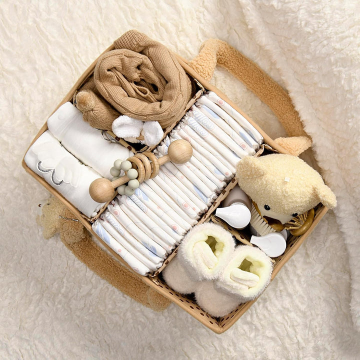 Baby Nappy Caddy Organizer – Plush Sherpa Storage Basket with Compartments – Elvoria