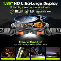 Military Smart Watch for Men with 1.85" HD Screen and Flashlight