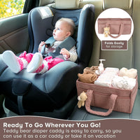 Baby Nappy Caddy Organizer – Plush Sherpa Storage Basket with Compartments – Elvoria