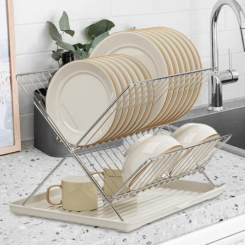 Folding Dish Drying Rack – 2-Tier Countertop Drainer with Detachable Tray – Kelvra