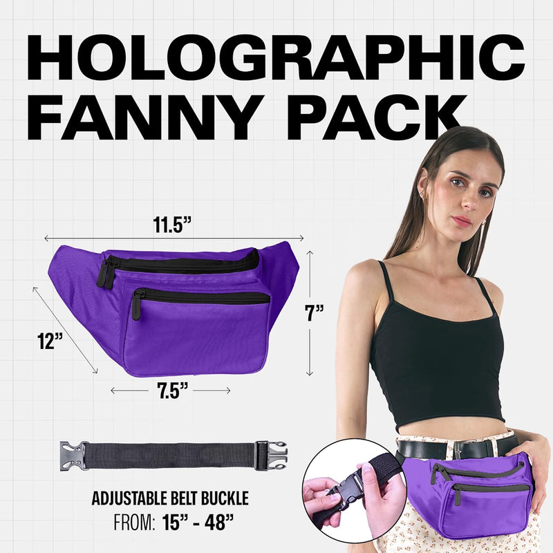 Holographic Bum Bag with Adjustable Strap – Unisex Waist & Festival Pack (1+1 FREE)