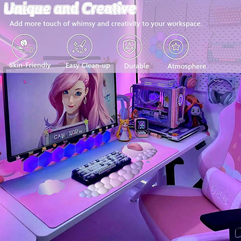 Cloud-Shaped Ergonomic Wrist Rest Set with Mouse Pad & Coaster – Zeyora