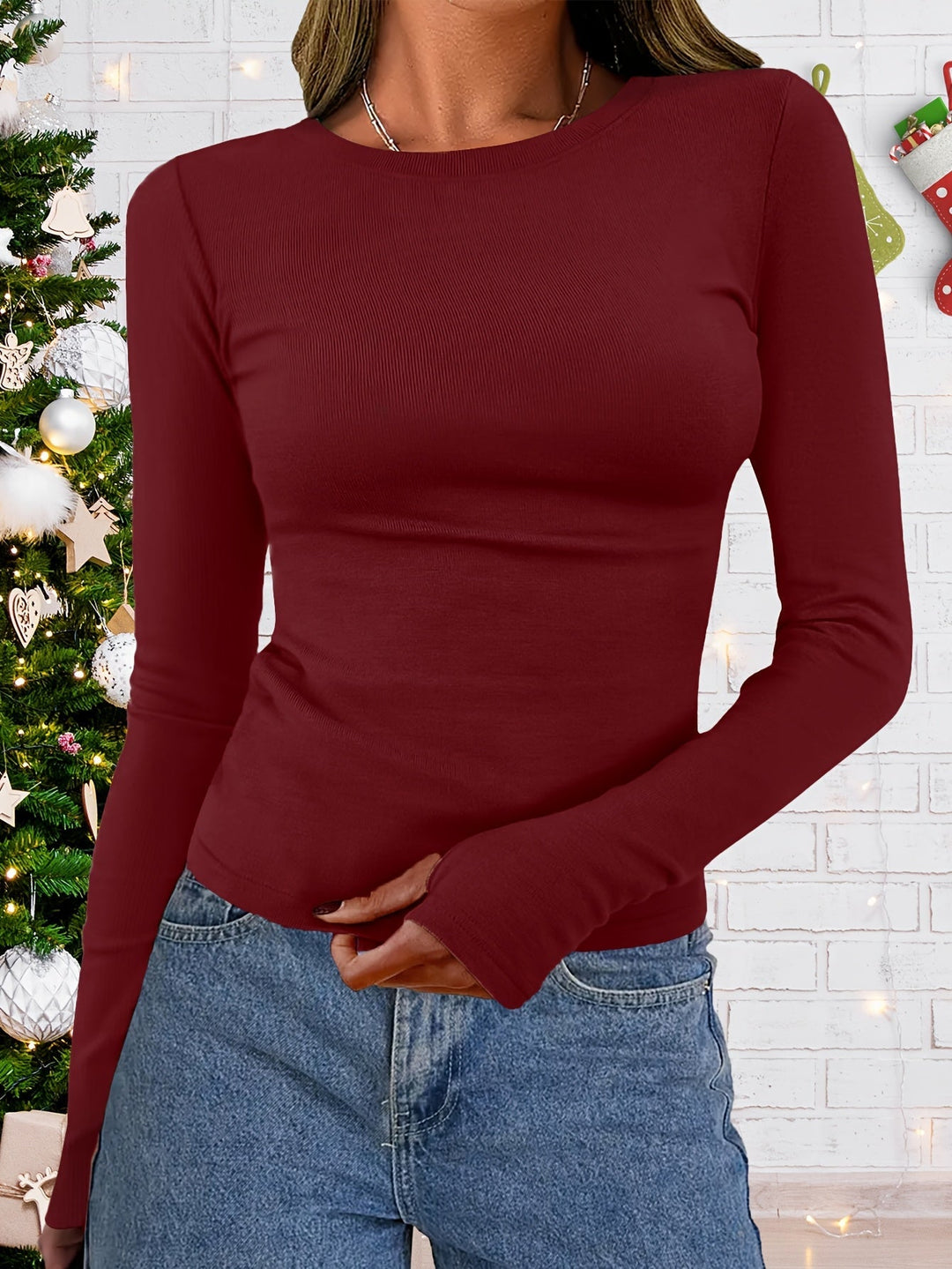 Ladies' Long Sleeve Top with Round Neck for Autumn & Winter – Vivienne