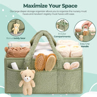 Baby Nappy Caddy Organizer – Plush Sherpa Storage Basket with Compartments – Elvoria