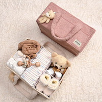 Baby Nappy Caddy Organizer – Plush Sherpa Storage Basket with Compartments – Elvoria