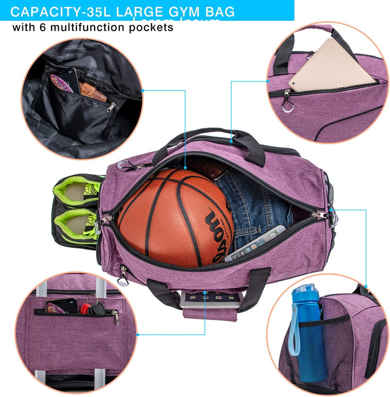 Waterproof 35L Gym Duffel with Shoe Compartment & Wet Pocket – Unisex Sports & Travel Bag