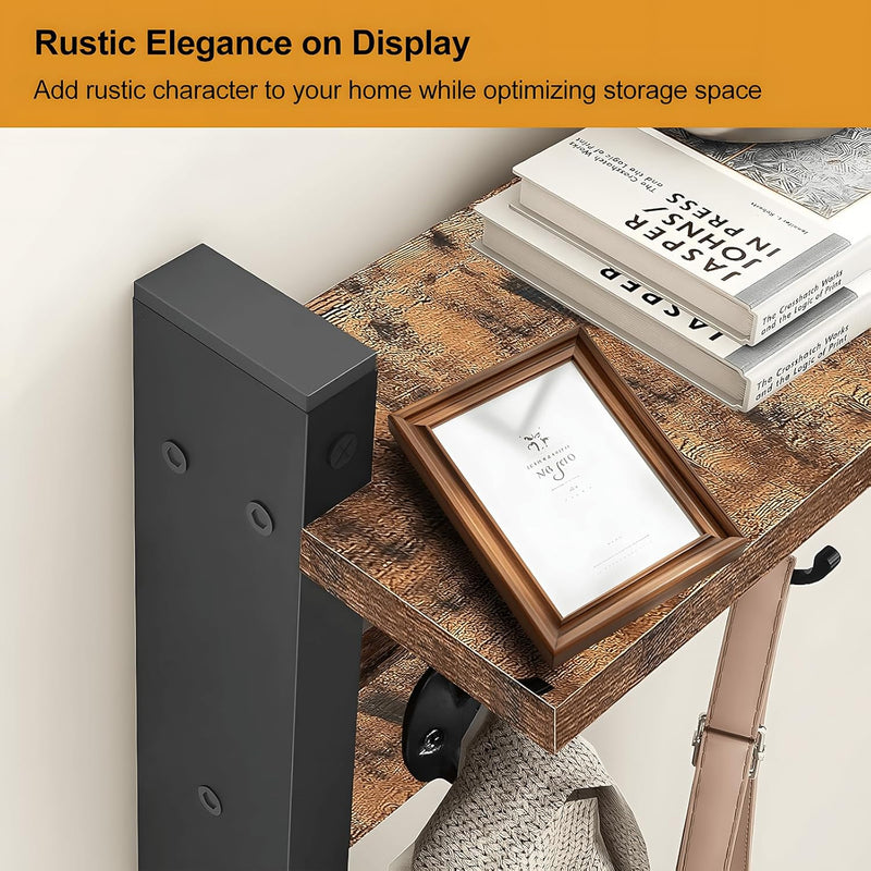 Wall-Mounted Coat Rack with Shelf and 5 Metal Hooks – Ravora