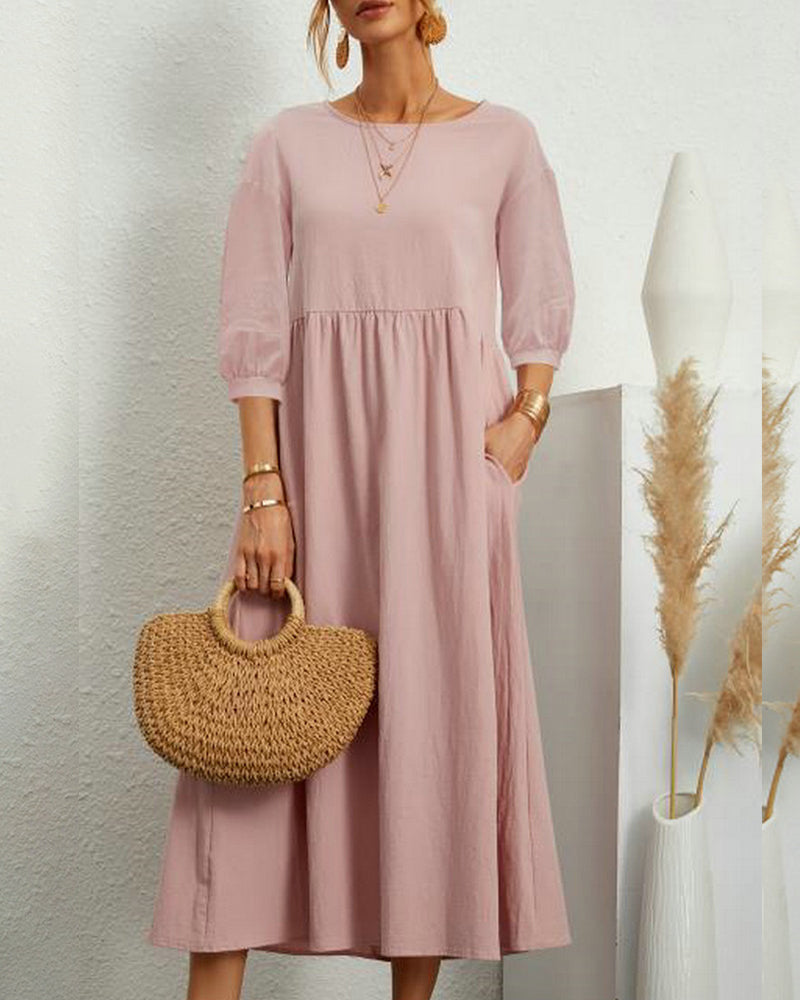 Ladies' midi dress with round neckline & lantern sleeves – Selina