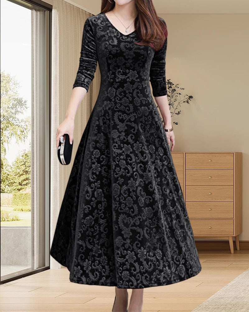 Ladies' midi dress with A-line & V-neck – Amara