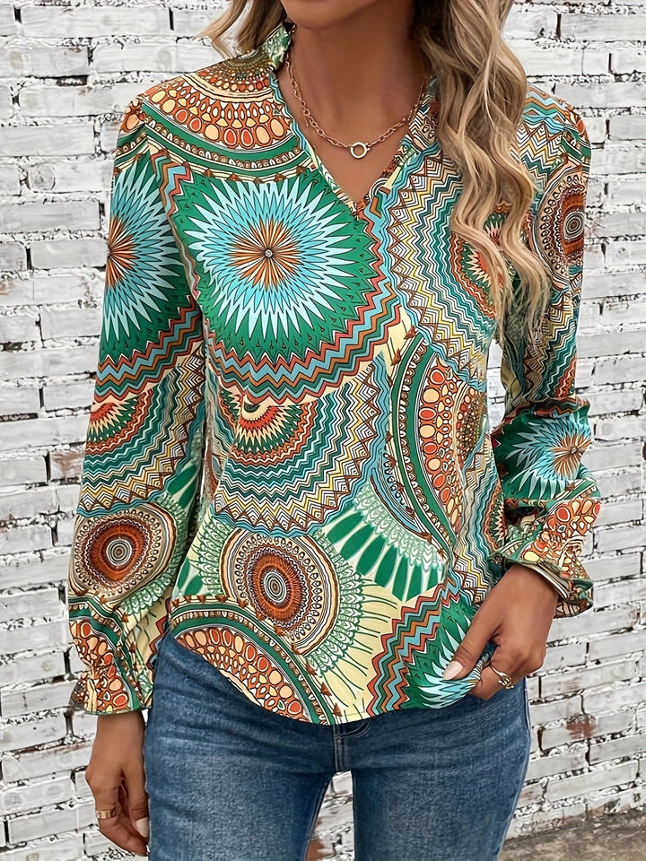 Ladies' blouse with floral pattern & V-neck for spring & autumn – Selina