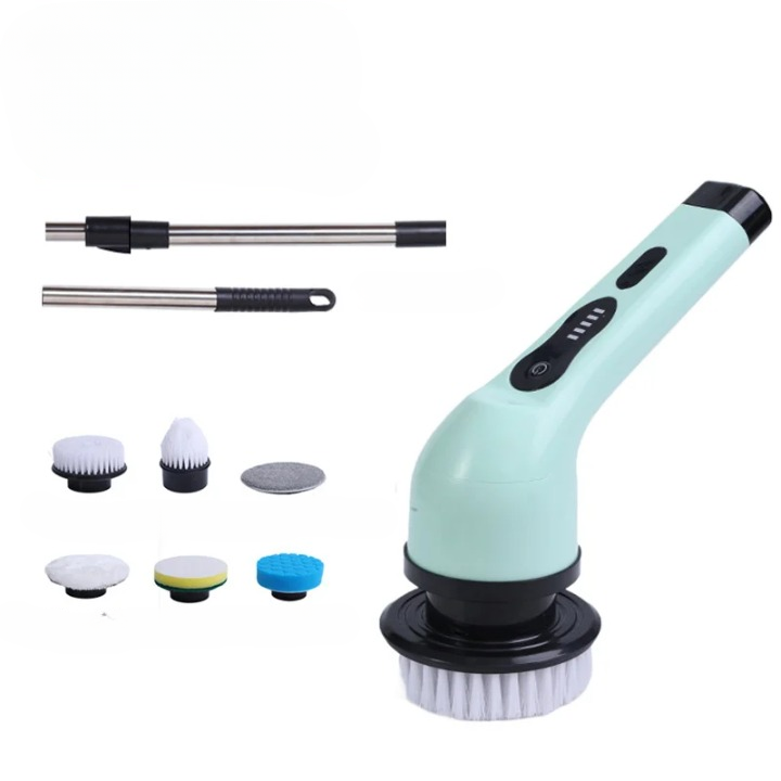 9-in-1 Electric Spin Cleaning Brush with LED Display – 1+1 FREE-Green 6 heads-State of Style