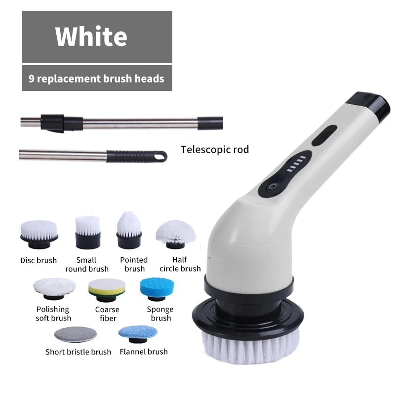 9-in-1 Electric Spin Cleaning Brush with LED Display – 1+1 FREE-White 3 heads-State of Style