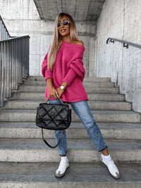 Loosely knitted ladies' jumper with off-shoulder design – Amira