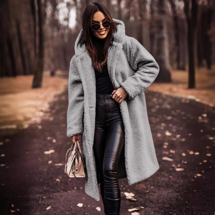 Long women's teddy coat with hood – Maren