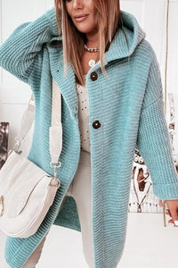Ladies' knitted vest with hood and button closure – Waldaine